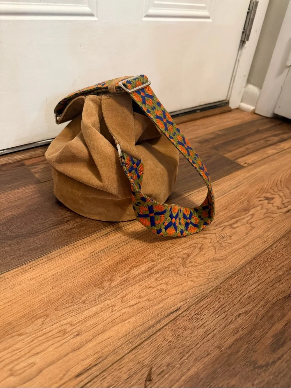 Roller Rabbit 100% Suede Hobo Bag with Patterned Strap